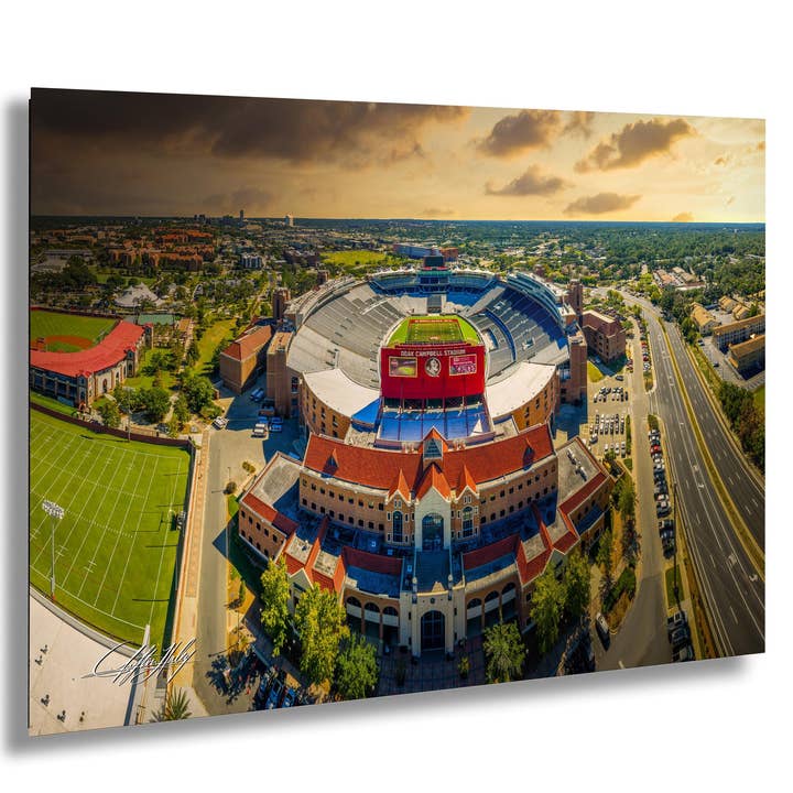Art mural du stade Doak Campbell | Coucher de soleil | Beaux-arts pour la vente par Clifton Haley Photography