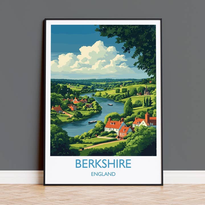 Berkshire Travel Poster Wall Art, Berkshire Travel Print, English Countryside Art Gift, Wall Art Print for wholesale by NQ Media Designs