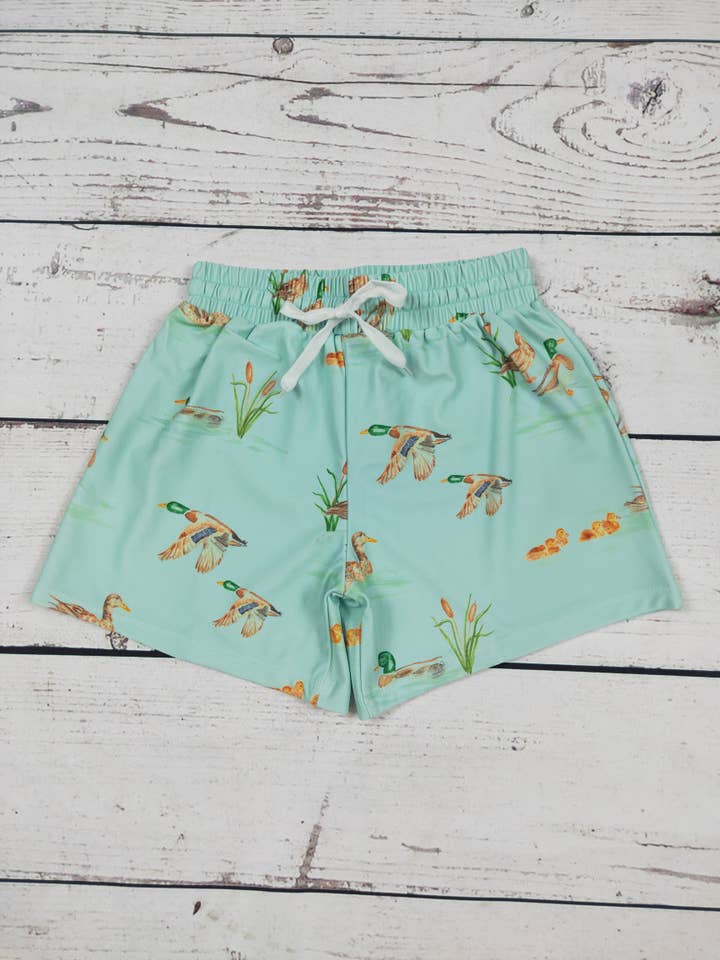 sassy kids palace - Wholesale Swim Shorts - Kids - Boys Green Mallard Printed Boardshorts