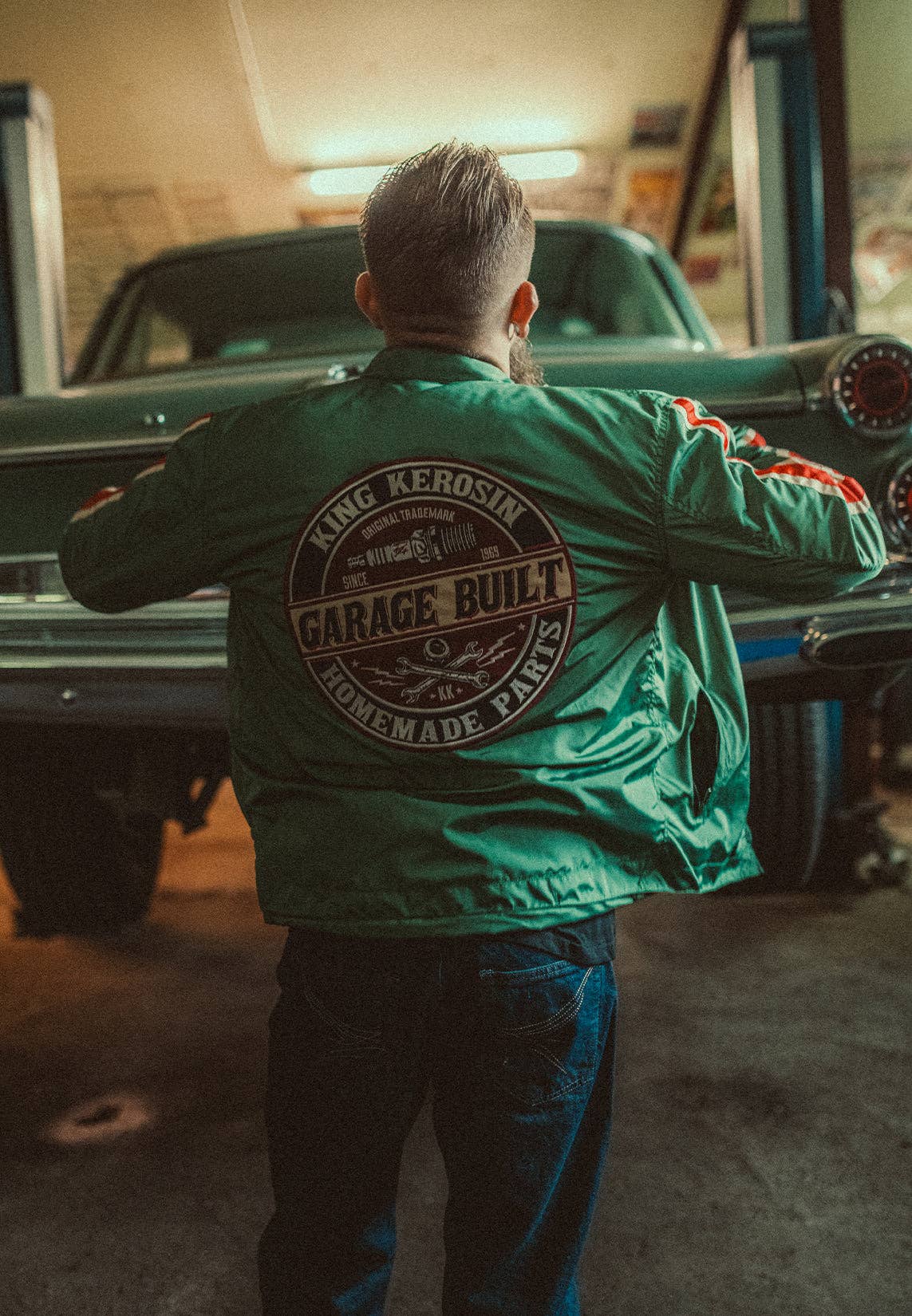 greenery Racing Jacket "Garage Built" for wholesale on Faire4