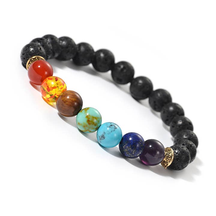 7 Chakra-armbånd - Lava-diffuserarmbånd 12 stk. for engroshandel hos Gypsy Soul