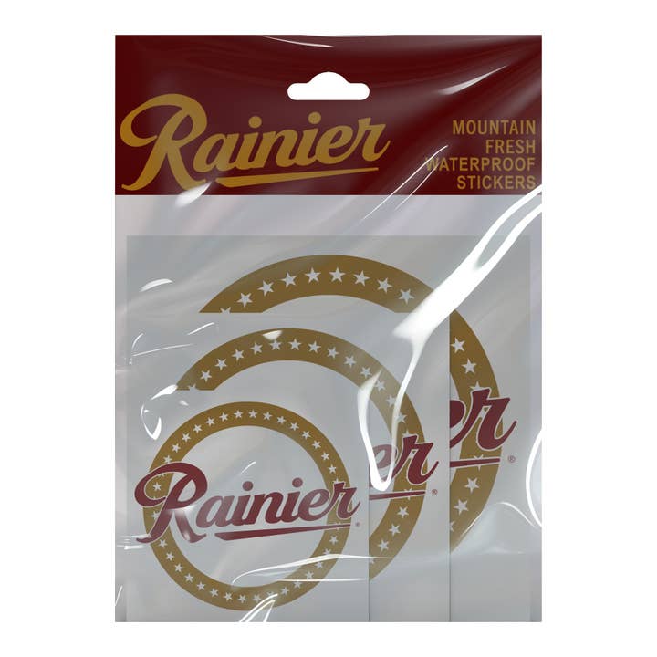 Rainier-stickers - Rainier-stickers, bierstickers, biergeschenken voor wholesale door Smithco Distributing
