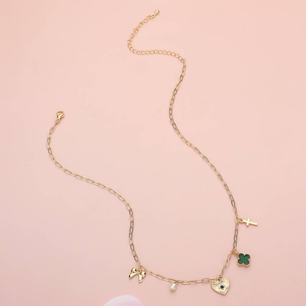 Sensibling Corp. – Colar pingente/pendente por atacado – Colar com Pingente de Coração, Laço, Pérola, Trevo de Quatro Folhas e Cruz em Forma de Clipes de Papel3