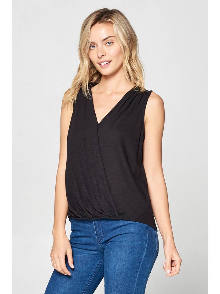 Made in USA Coton Solide Surplice Top sans manches en tricot pour la vente par Renee C.