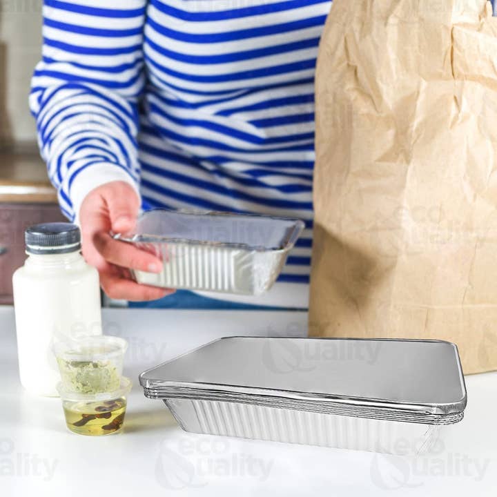 EcoQuality - Wholesale Disposable Plate - 9x13 Half Size Disposable Alum. Deep Pans - With Lids