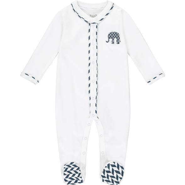 Mortimer Stripe Romper White/Navy 12-18m for wholesale by Lily and Mortimer