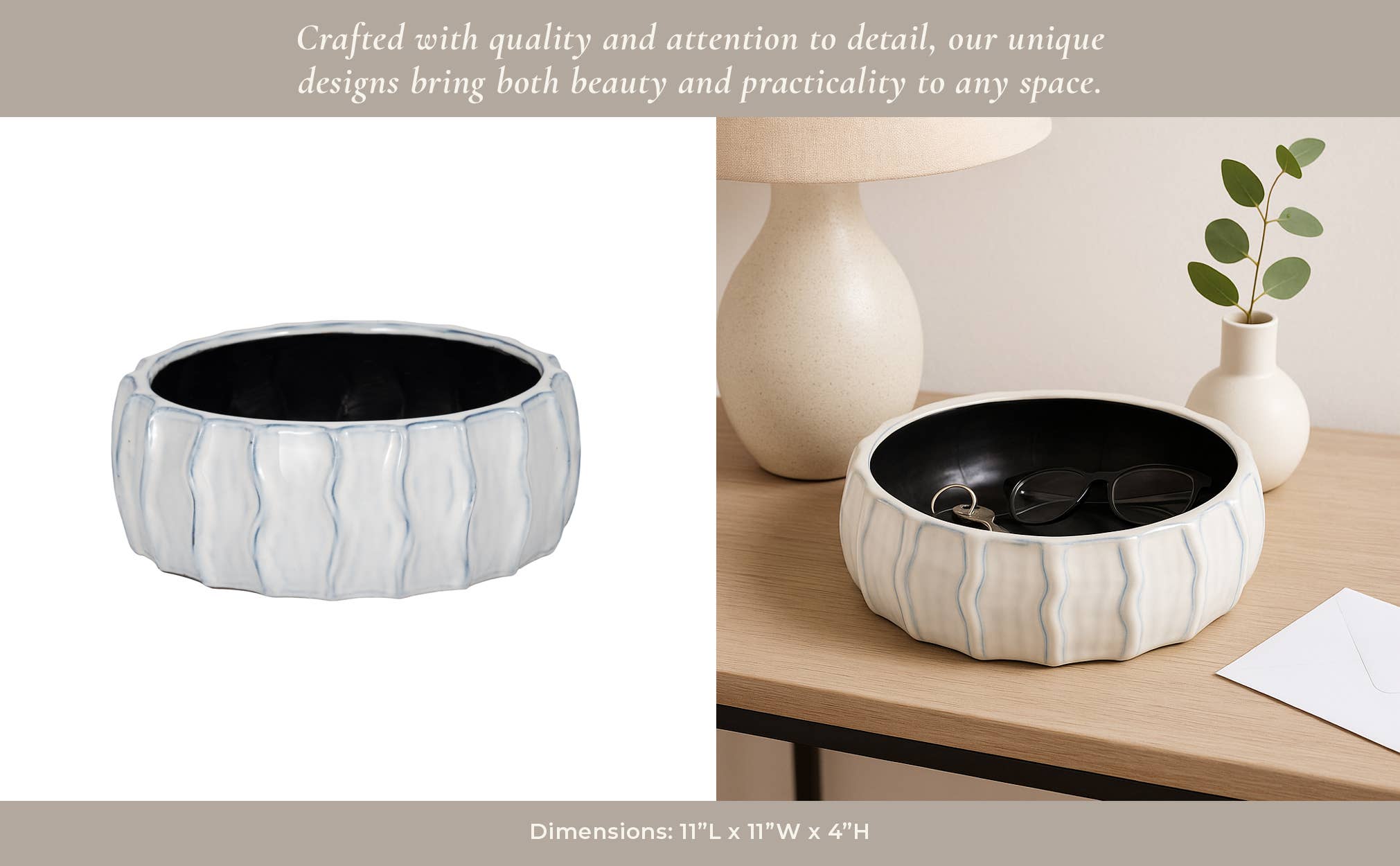 Sagebrook Home - Wholesale Decorative Plate/Dish/Bowl - Decorative Bowl - White/Blue Ceramic Sea Urchin, 11 in.10