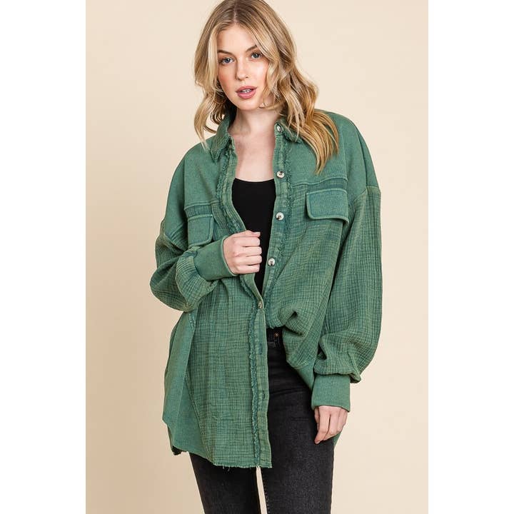 Oversized Mineral Wash Cotton Gauze Shacket for wholesale by LIME N CHILI