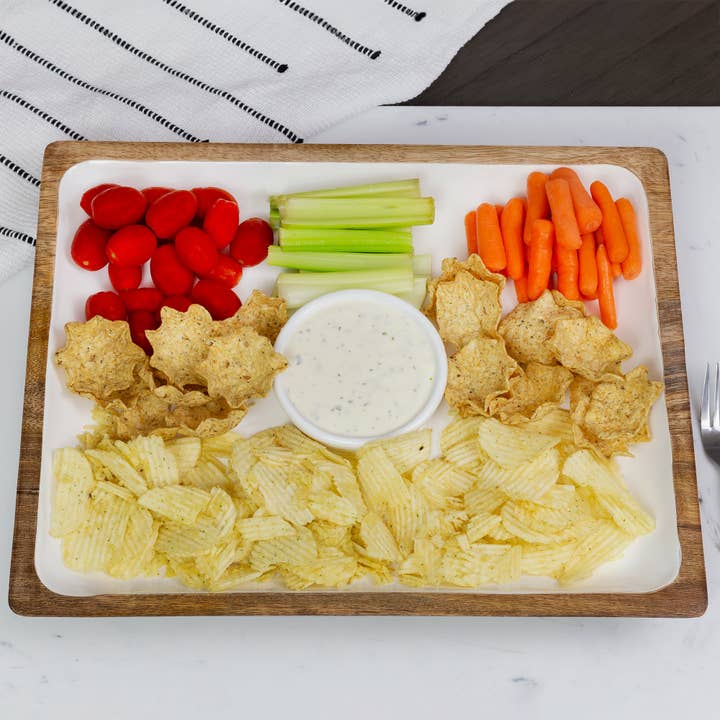 AuldHome Design Mango Wood and Enamel Chip and Dip Tray for wholesale by Kurated Korner