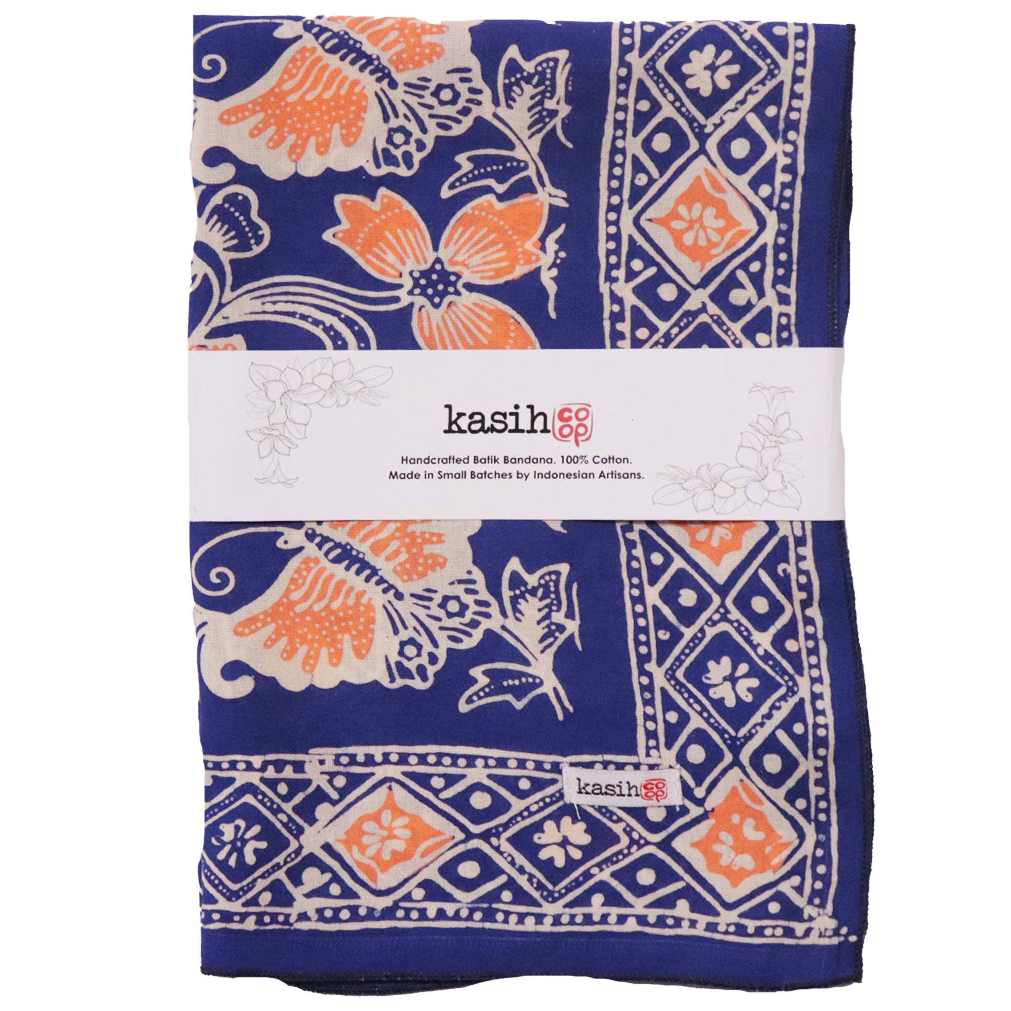 Kasih Co-op - Wholesale Bandana - Women's - Hand Dyed Batik Bandana, 100% Soft Cotton, Passion Flutter, Blue, Peach5
