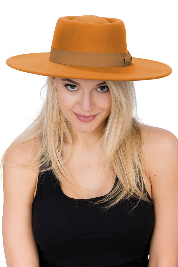Cap Zone – wholesale Fedora - Dam – Wide Brim Bolero Faux Filt Pork Pie Crown Hat11