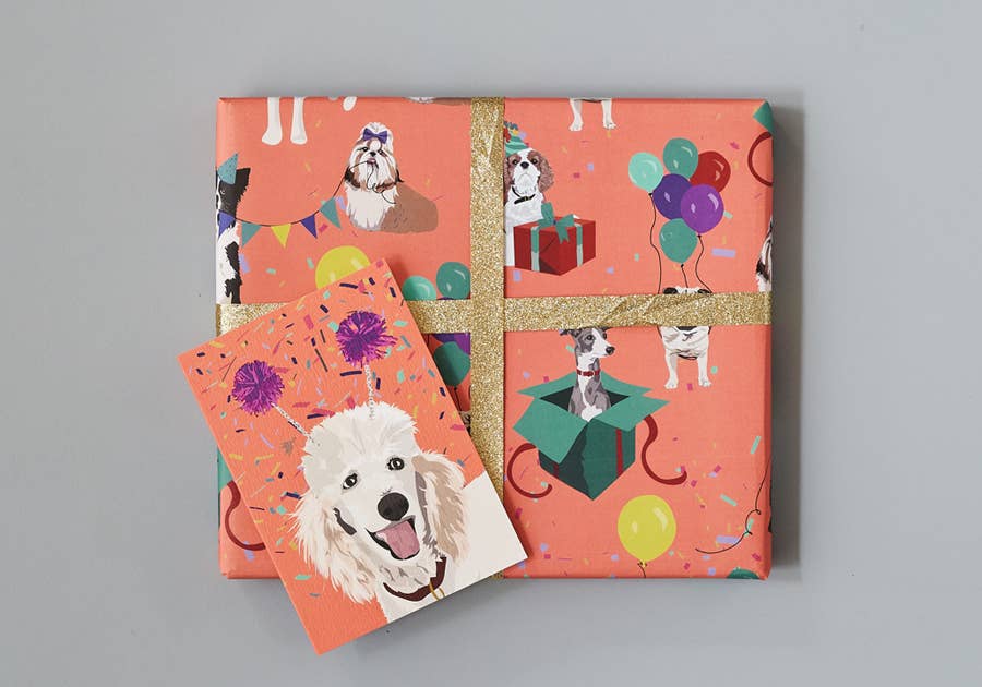 Lorna Syson - Venta al por mayor Sobre de papel de regalo - Papel de regalo para perros de cumpleaños1