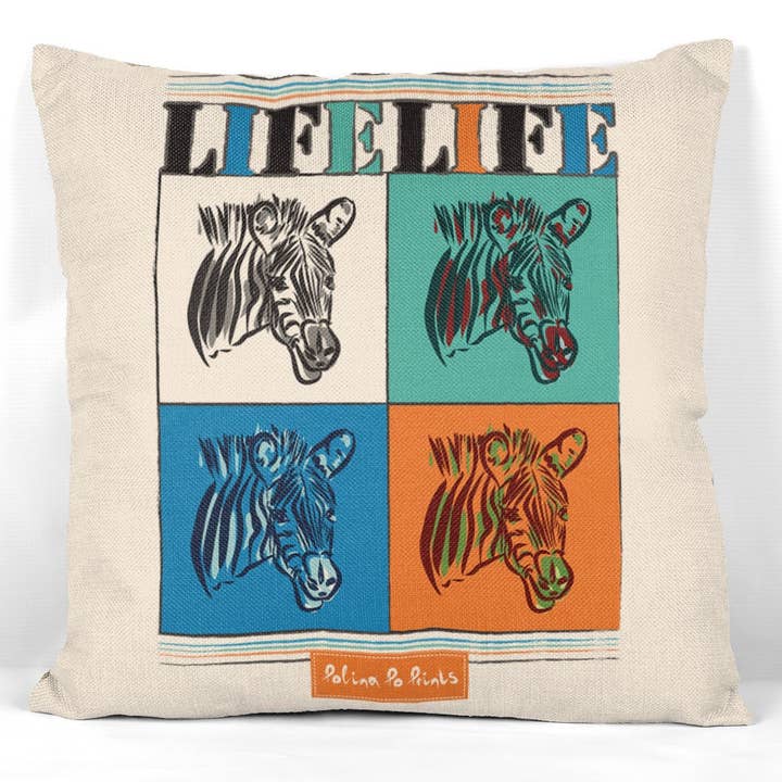 Zebra pillow cover. Pop art decor, gift pillowcase. for wholesale by Polina Po Prints