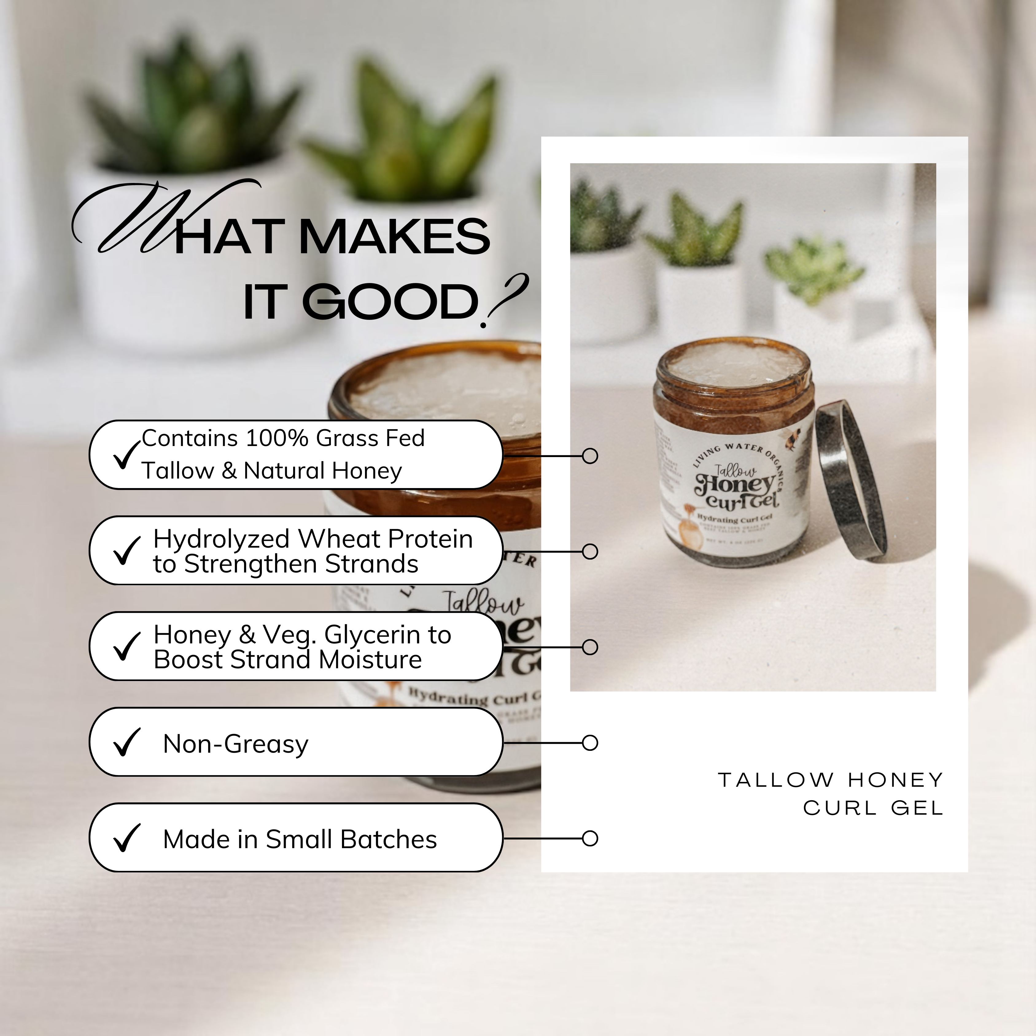 Living Water Organics - Wholesale Hair Styling Gel/Mousse - Tallow Honey Curl Gel, 100% Grass Fed Tallow, Organic Honey1