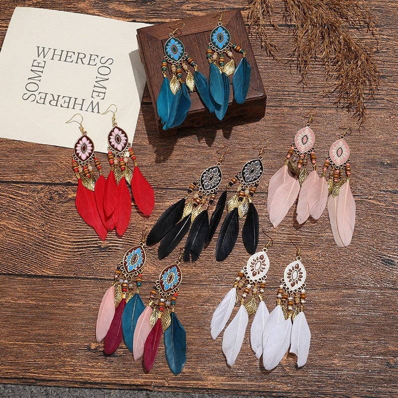 liqubit - Wholesale Dangle Earrings - Bohemian Feather Ear Hook1