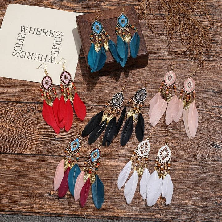 liqubit - Wholesale Dangle Earrings - Bohemian Feather Ear Hook1
