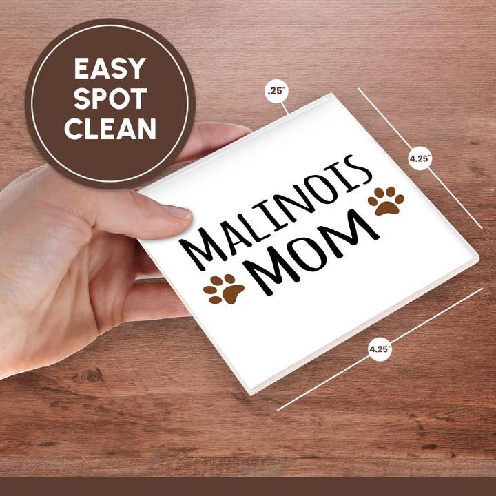 3dRose - Wholesale Coasters - 3dRose, Malinois Mom - Belgian Malinois dog breed - muddy brown doggie paw prints - doggy lover - pet owner, Coaster6