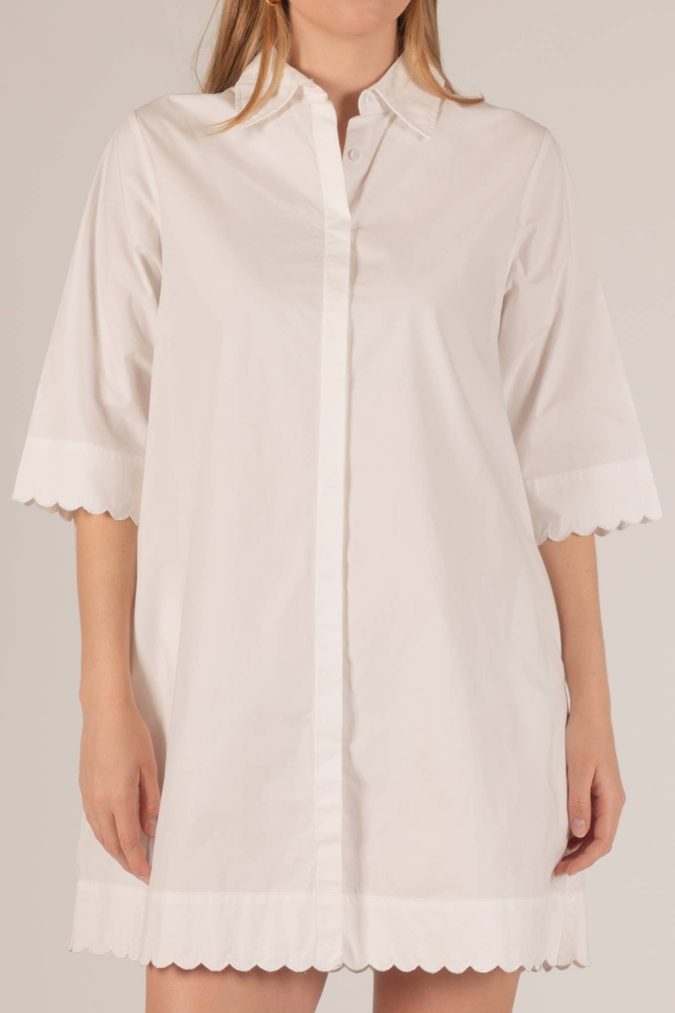 Before You Collection - Wholesale Dress - Women's - Poplin Scalloped Hem Button Up Shirt Dress4