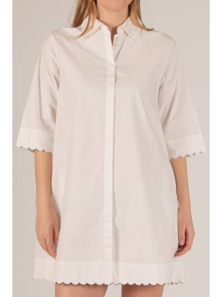 Before You Collection - Wholesale Dress - Women's - Poplin Scalloped Hem Button Up Shirt Dress4