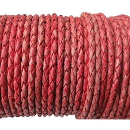 Corda in Pelle Intrecciata Rotonda Oslo - 6mm - Rosso Vintage per la vendita all'ingrosso da parte di Sun Enterprises B.V.