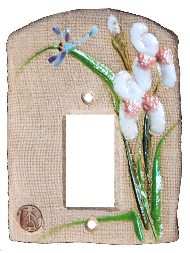 Pearl White Iris Ceramic Rocker Switch Plate Cover for wholesale by Mad Monk Art