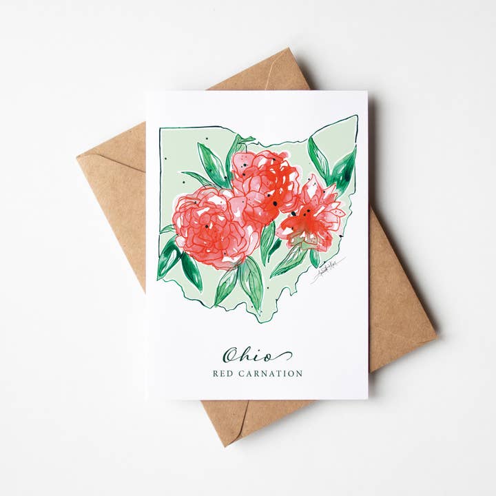 Amanda Klein Co. - Wholesale Stationery/notecard set - Ohio Red Carnation State Flower Single Notecard