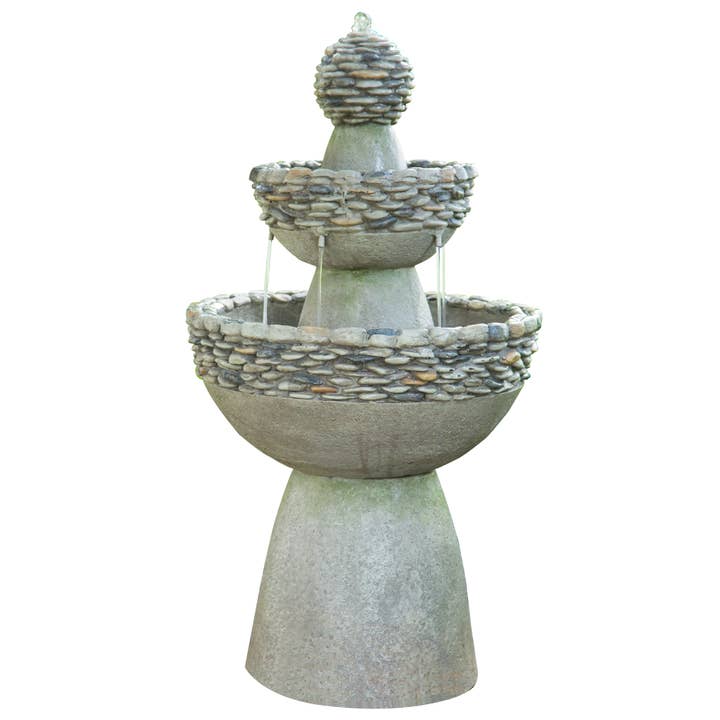 Stone grey Outdoor Stone-Look 3-Tier Pedestal Floor Fountain, Gray for wholesale on Faire