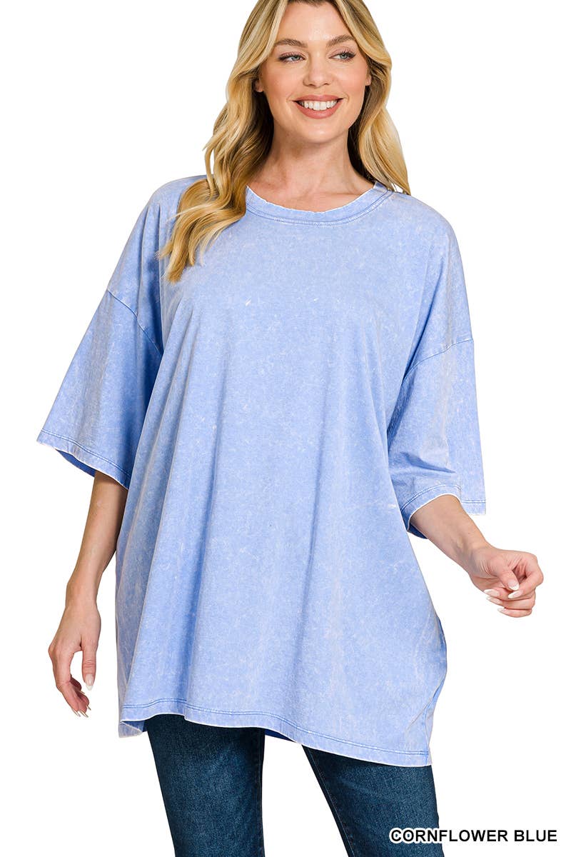 42POPS - Vente Haut en maille – femme - T-shirt en coton délavé à l'acide oversize SI-2430123