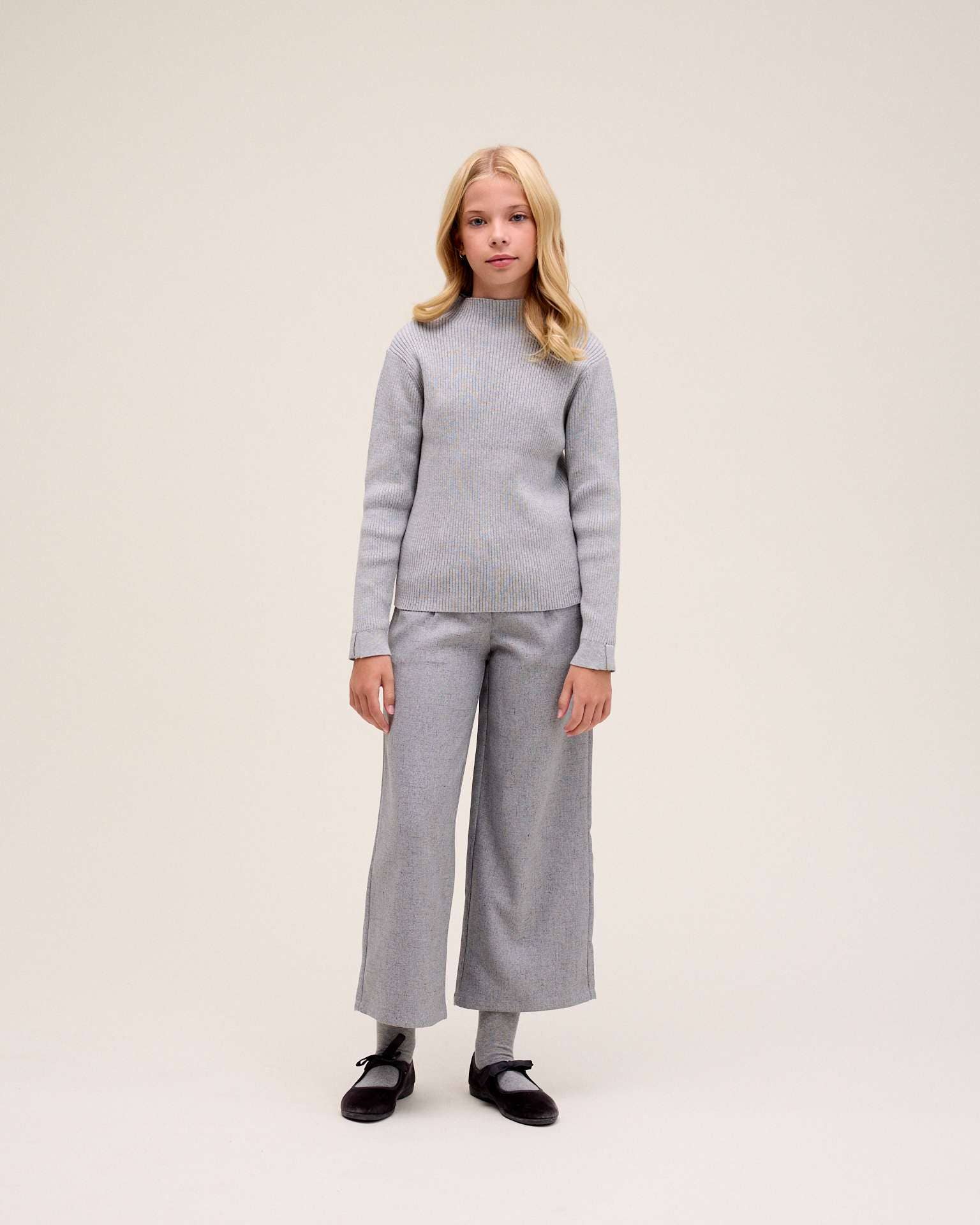 Blank Girl's gray ribbed turtleneck sweater for wholesale on Faire