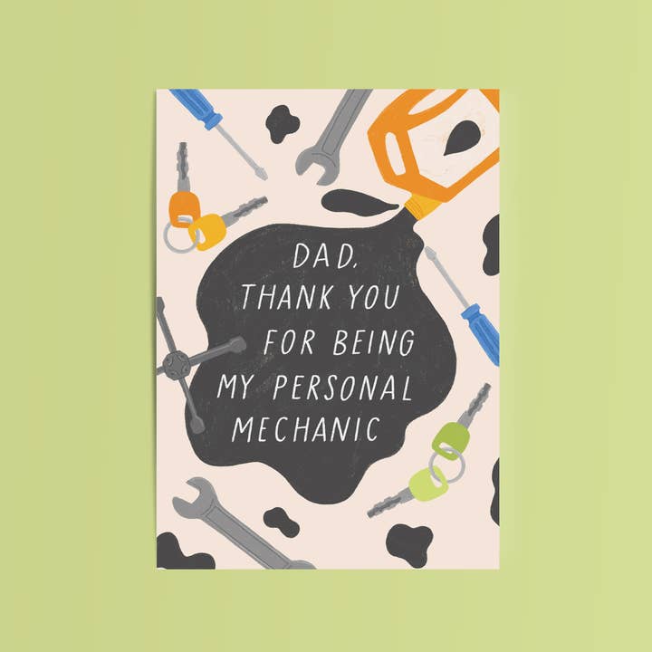 Dad Mechanic - Cartão engraçado do dia dos pais, ilustrado, Reino Unido por atacado de Lydia Southgate