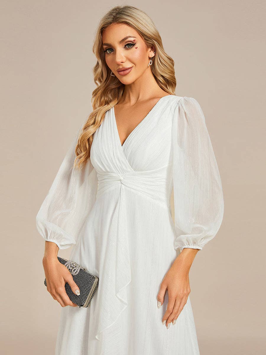 Ever-Pretty - Vente Robe de soirée – femme - Robe scintillante en mousseline pour invitée de mariage à manches longues16