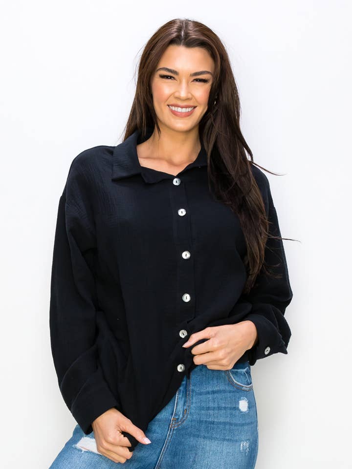 Långärmad gasbindknapp upp med fickor för wholesale av 07/2004