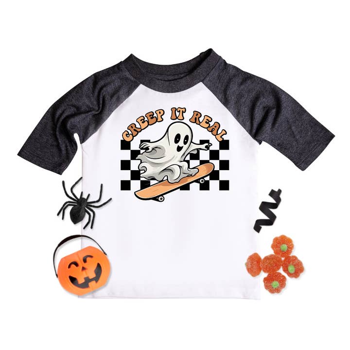 Creep it Real Retro Ghost Halloween-top voor peuters voor wholesale door Jumpin' Jaks Tees