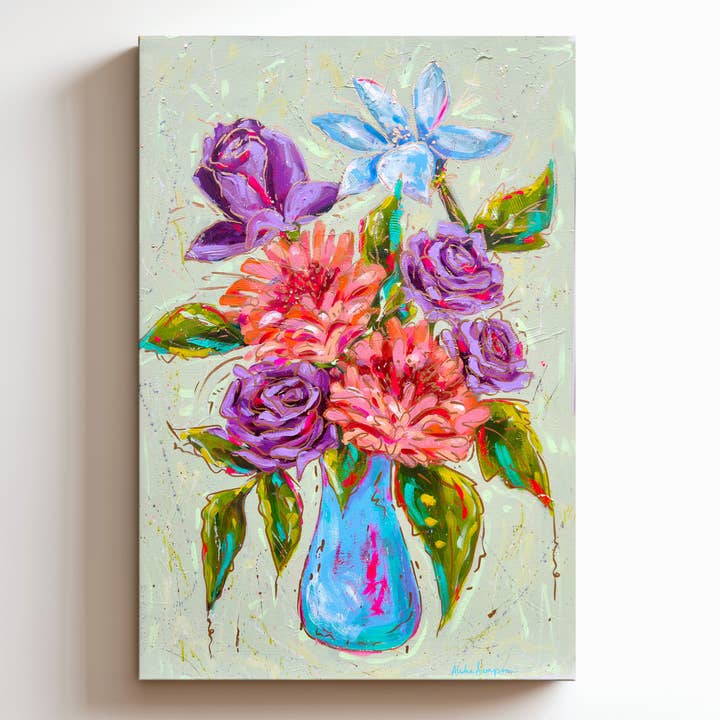 Purple Rose Bouquet Canvas Print - Floral Art Painting for wholesale by Audra Style