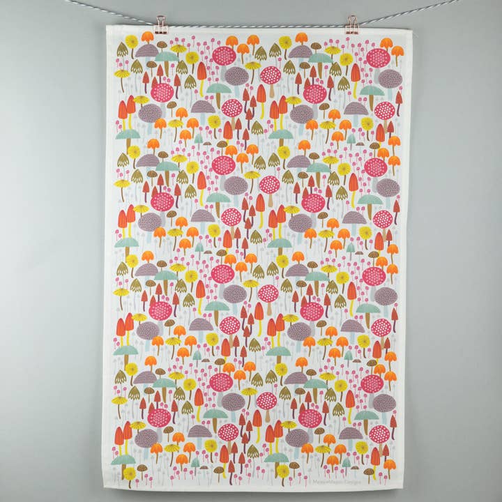 Tea towel - light toadstool and mushroom for wholesale by Maggie Magoo Designs