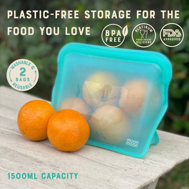 Moonmoon - Vente Sachet de conservation/film alimentaire - Sacs alimentaires en silicone réutilisables | Sacs de congélation XL Stand Up Aqua1