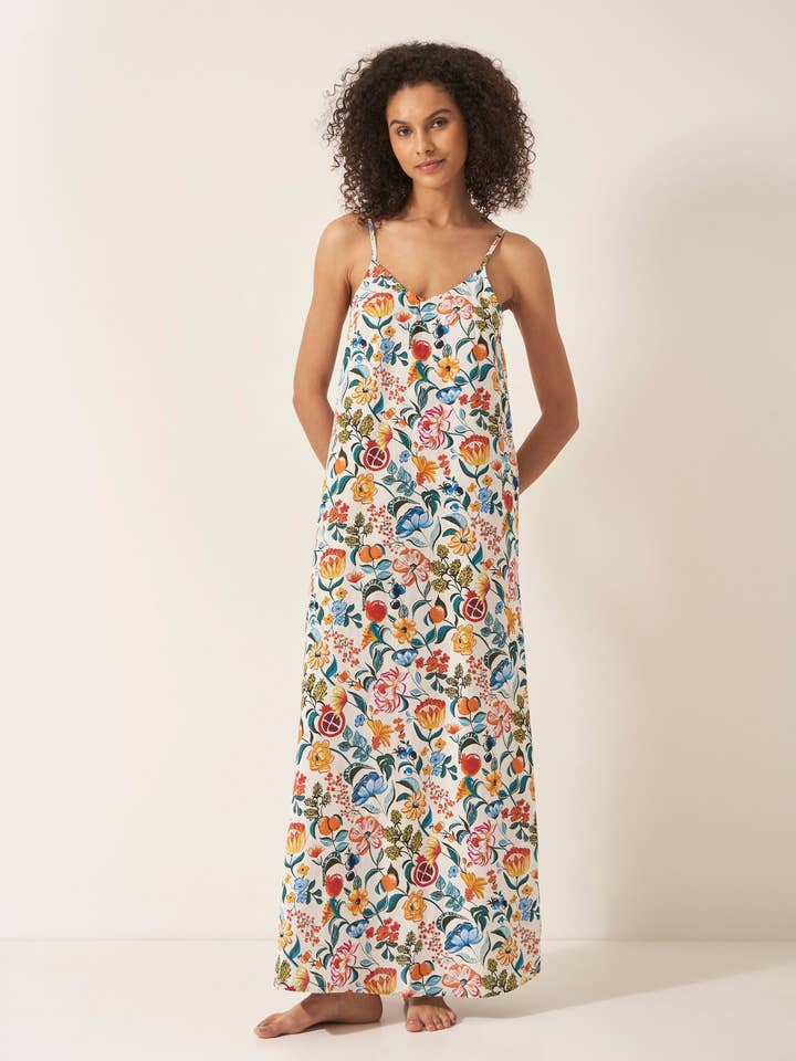 Florals on White Women's Slip Organic Cotton Nightdress for wholesale by Commodities Trading (UK) Limited (Myza)