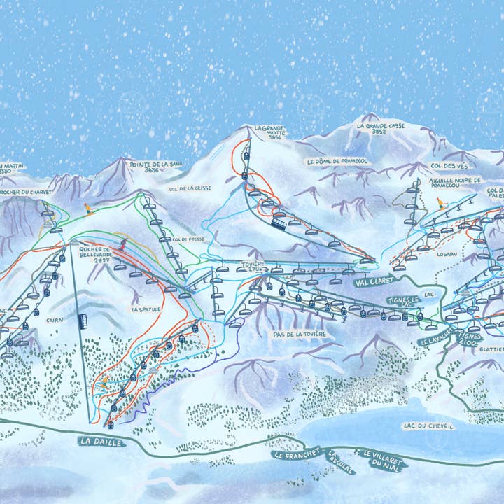 Inky Acorn Designs - Wholesale Art Print - Val D'Isere Map / Tignes Map - Illustrated Ski Map3