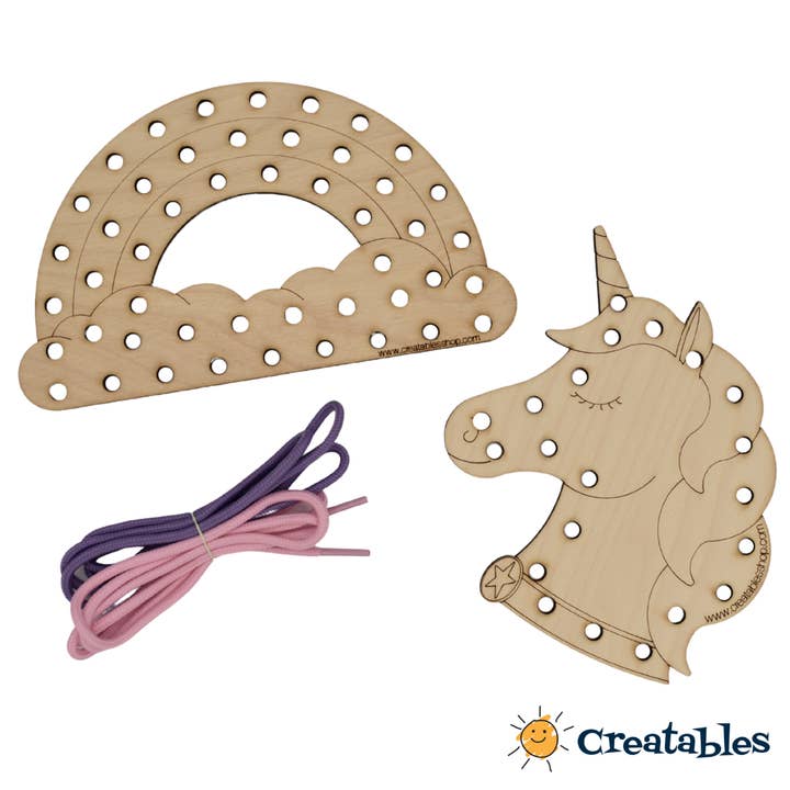 Creatables - Wholesale Wood Toy - Kids - Rainbow and Unicorn - Laceable, Traceable, Paintables