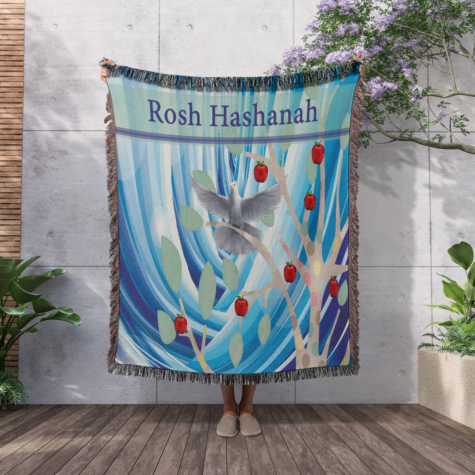 3dRose - Wholesale Throw Blanket - 3dRose, White Dove in Apple Tree, Blue Abstract, Rosh Hashanah, Blanket2