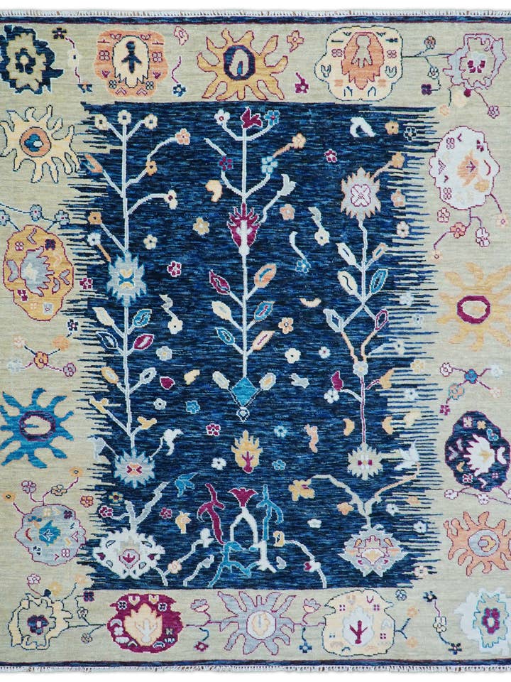 Custom Made Traditional Oushak Blue And Ivory Hand Knotted Wool Rug for wholesale by The Rug Decor, Inc.