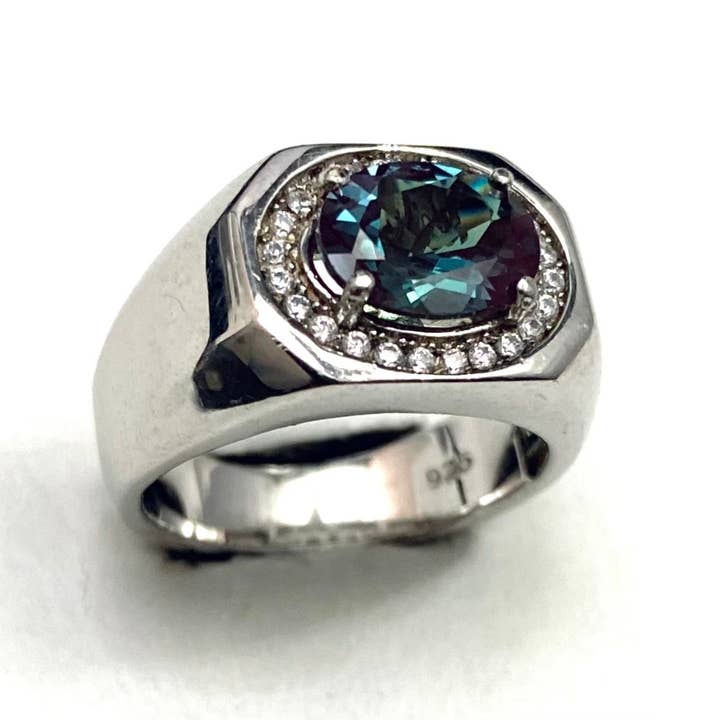 Twan Kee Jewelry – Großhandel Einzelstein-/Solitär-Ring – Herrenring aus Sterlingsilber mit ovalem Alexandrit 7x9mm