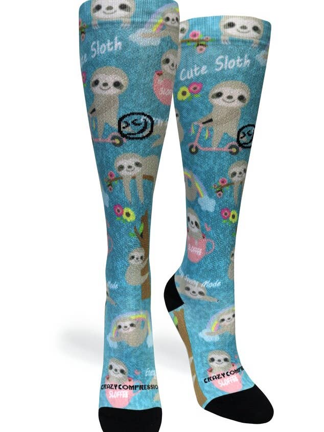 360 Aqua Cute Sloths OTC Compression Socks (Standard & Extra Wide) for wholesale by Crazy Compression