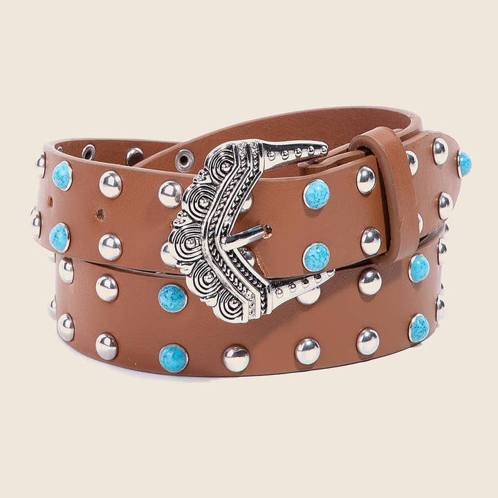 Western Antique Etched Buckle Stone Studded Belt for wholesale by Anarchy Street