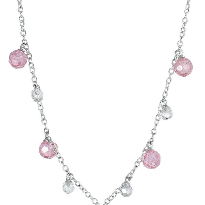 Collana in argento sterling con zirconia cubica ovale rosa per la vendita all'ingrosso da parte di Genevive