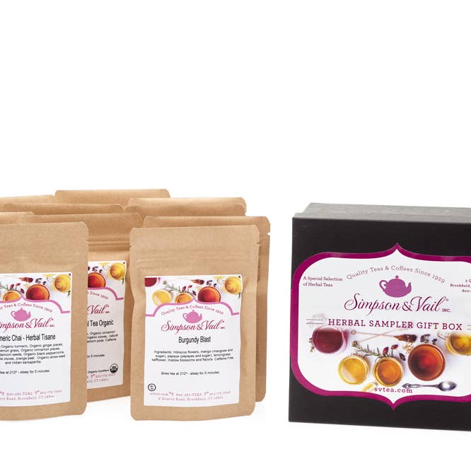 Herbal Tea Sampler Gift Box - 10 Packages, Caffeine Free for wholesale by Simpson & Vail