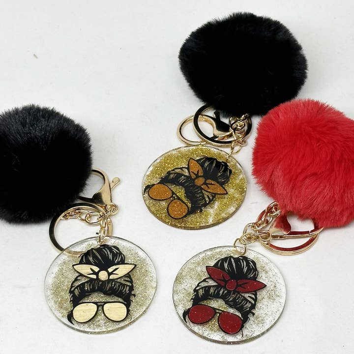 Women's pompom and sequin keychain for wholesale by Luldesign