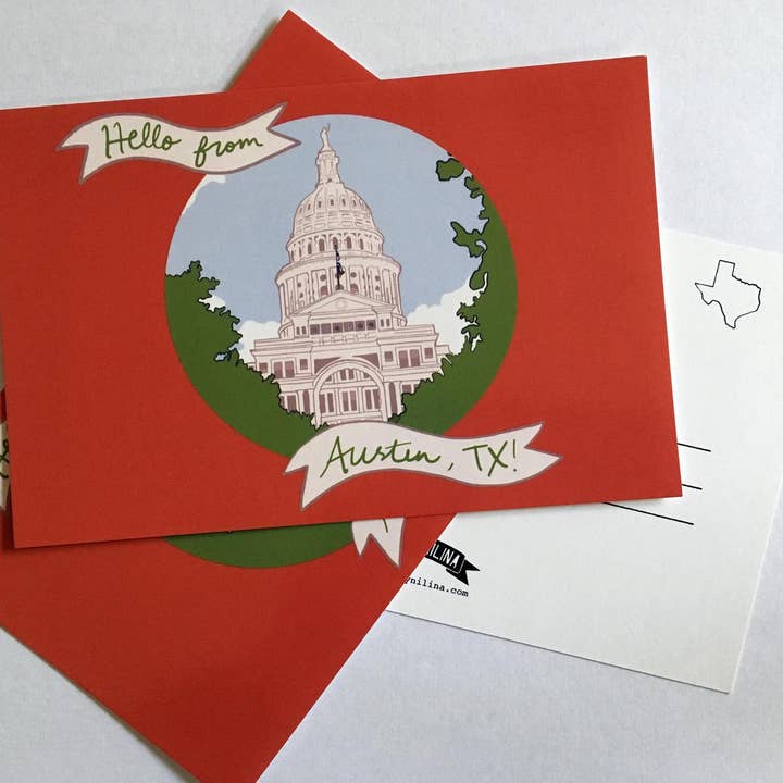 Cartão postal Austin TX - Lembrança do Texas do Edifício do Capitólio do Estado por atacado de Made by Nilina
