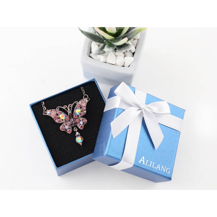AK Brand - Wholesale Pendant/charm necklace - Silver Purple Stone Butterfly Insect Wings Pendant Necklace6