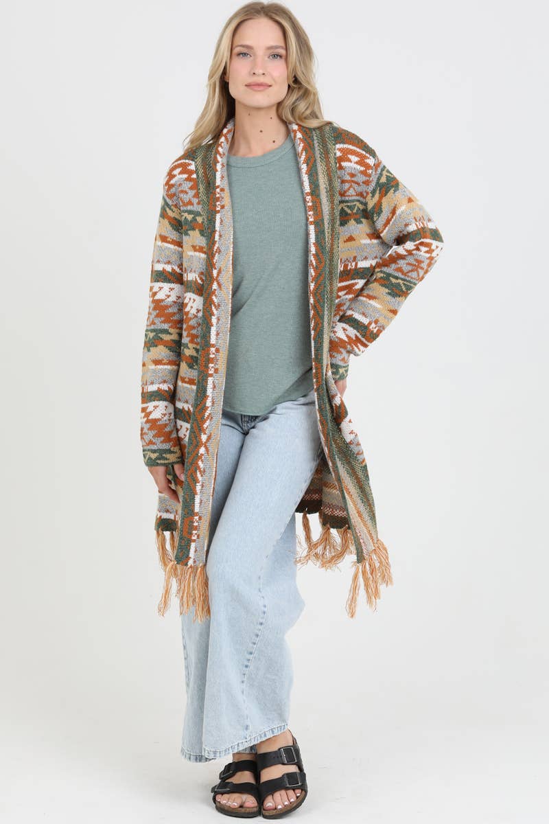 Nostalgia – wholesale Cardigan – Women’s – NHS56-ASIS FRINGE HEM AZTEC CARDIGAN SWEATER5